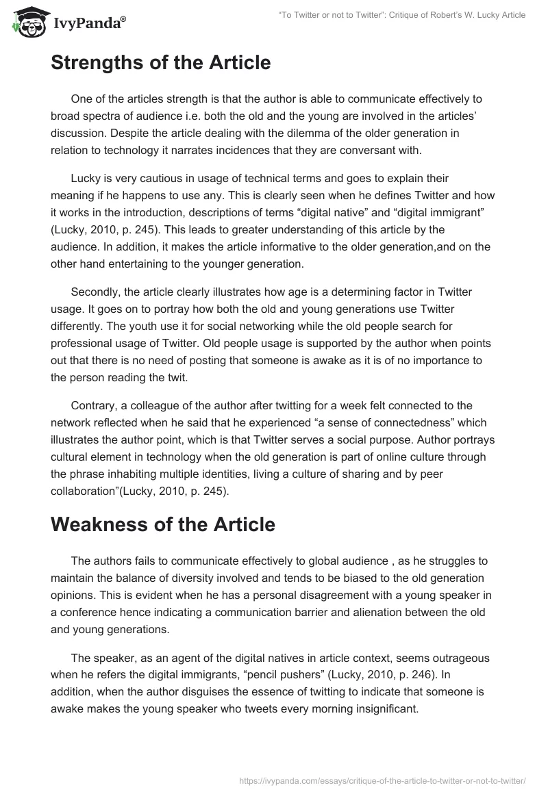 “To Twitter or Not to Twitter”: Critique of Robert’s W. Lucky Article. Page 2