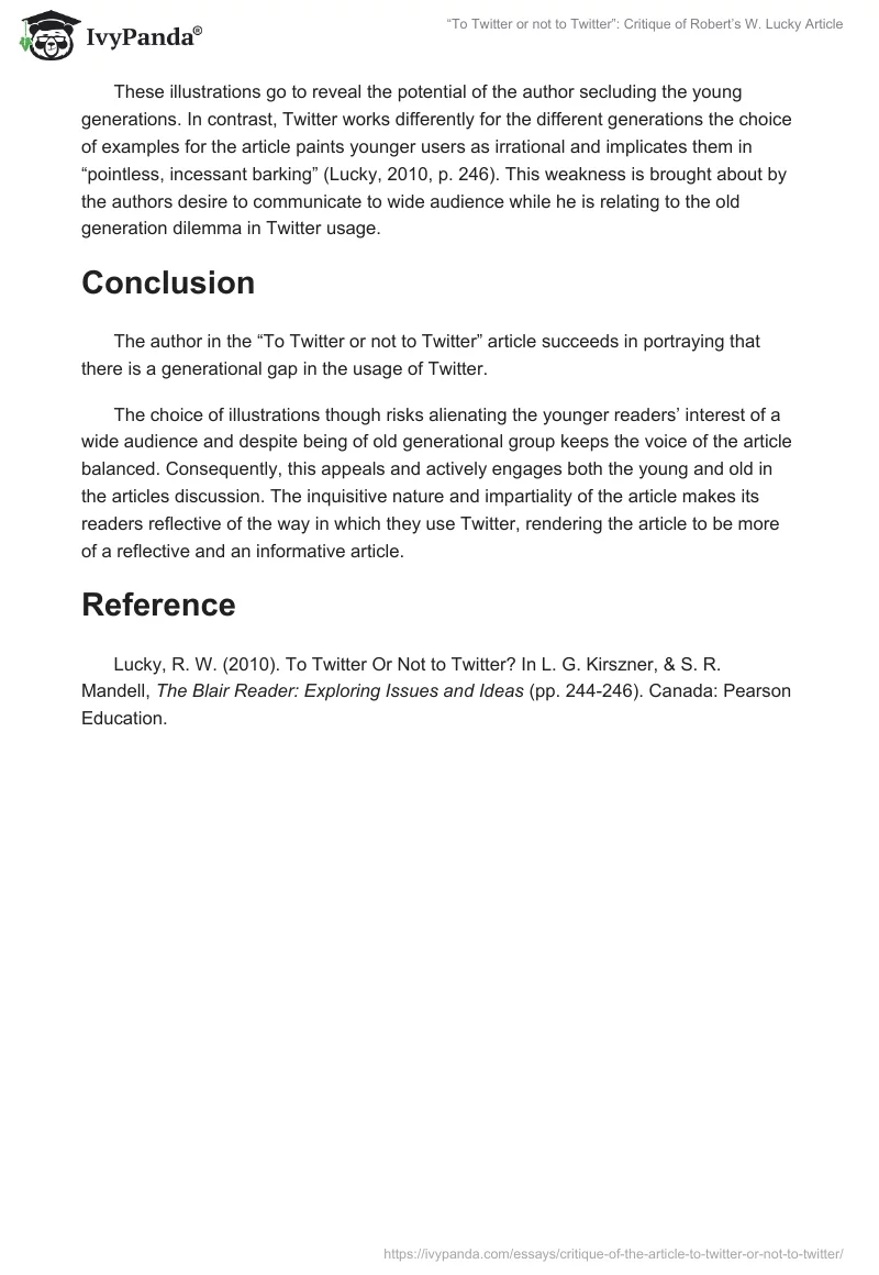 “To Twitter or Not to Twitter”: Critique of Robert’s W. Lucky Article. Page 3