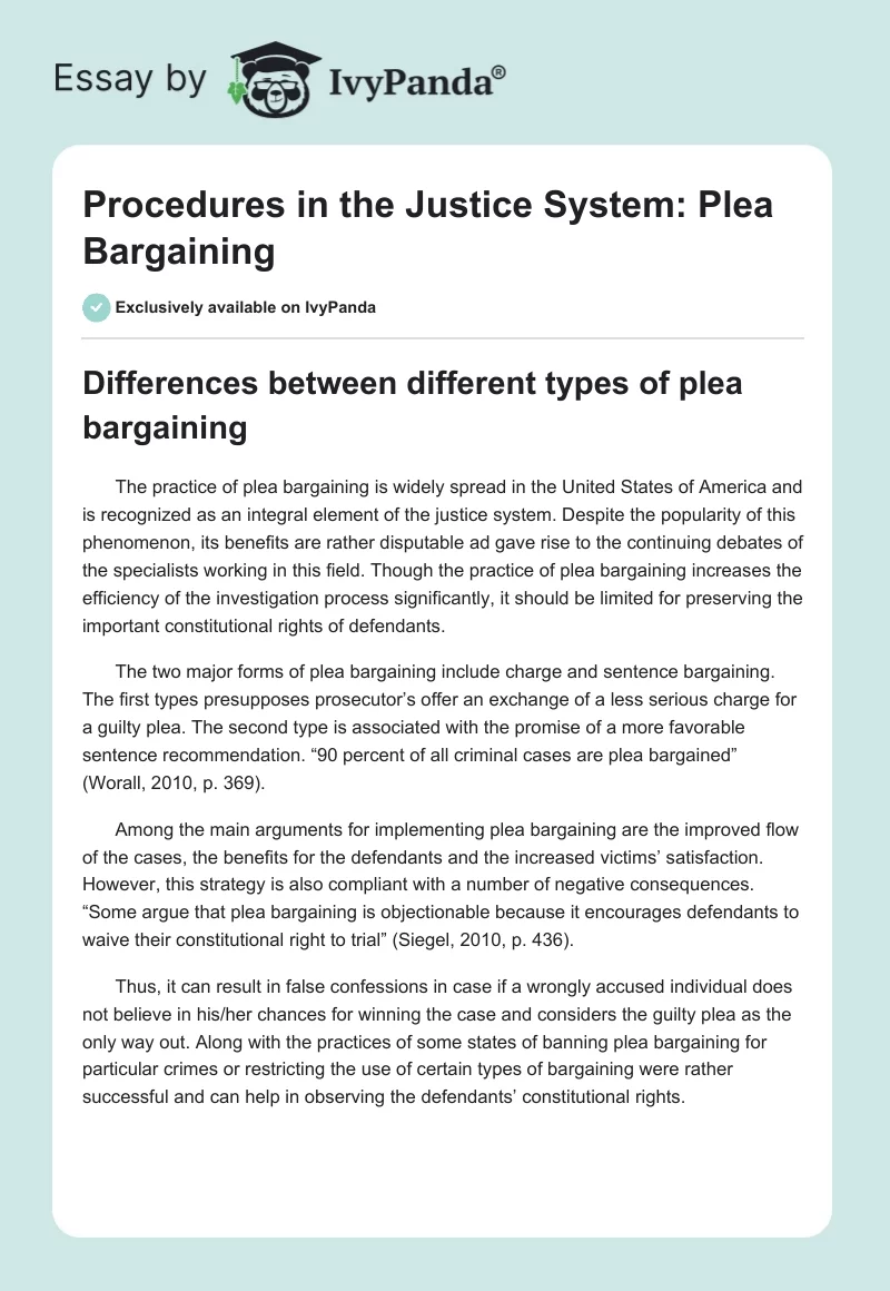Procedures in the Justice System: Plea Bargaining. Page 1