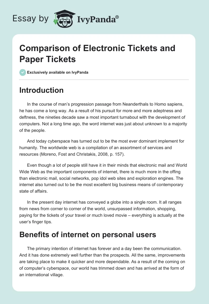 Comparison of Electronic Tickets and Paper Tickets. Page 1