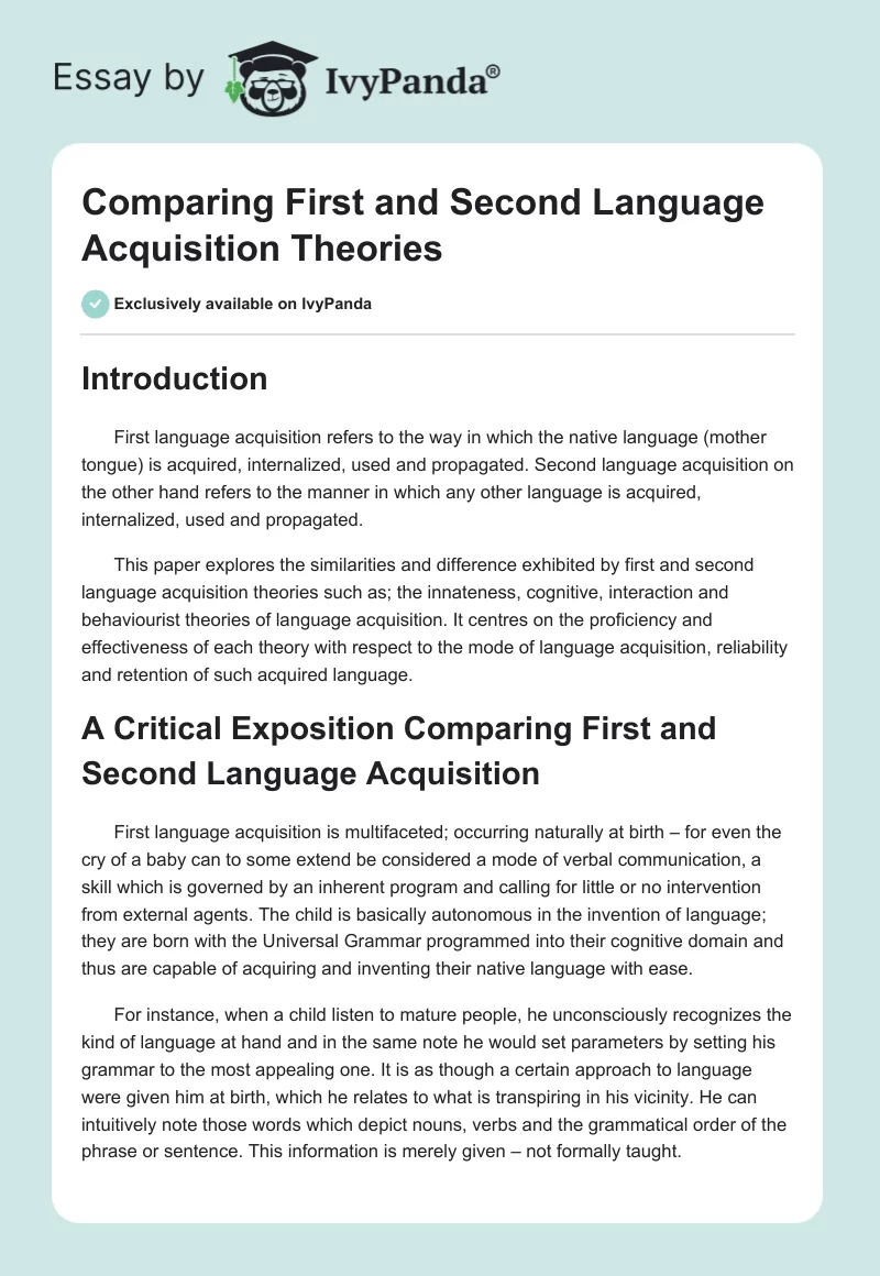 Comparing First and Second Language Acquisition Theories. Page 1