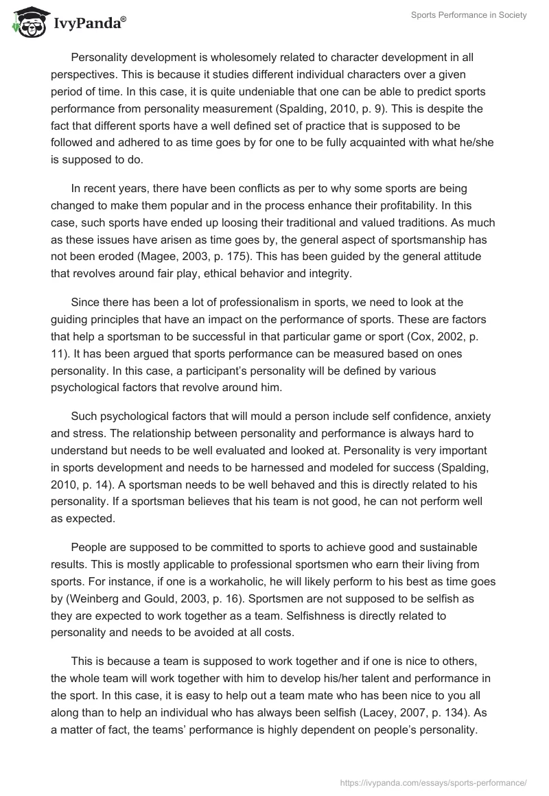 Sports Performance in Society. Page 2