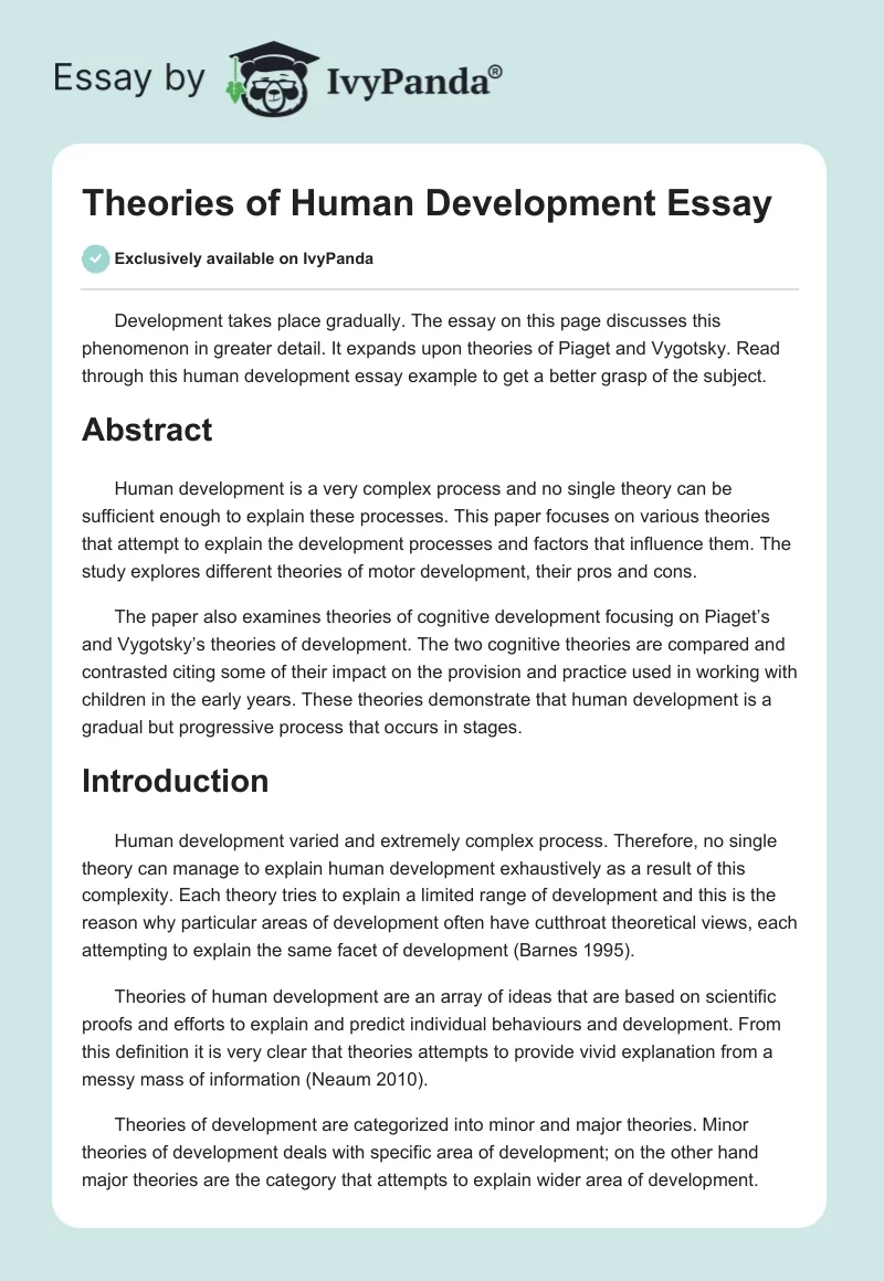 Theories of Human Development Essay. Page 1