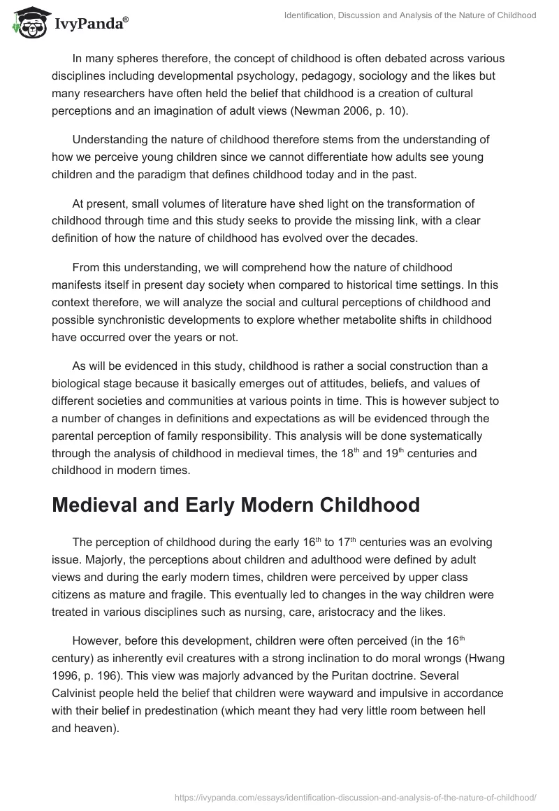 Identification, Discussion and Analysis of the Nature of Childhood. Page 2