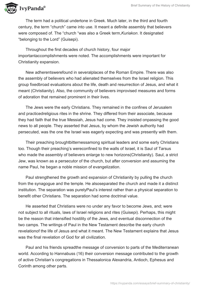 Brief Summary of the History of Christianity. Page 3