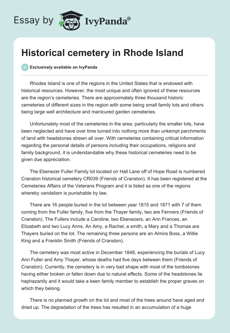 Historical cemetery in Rhode Island. Page 1