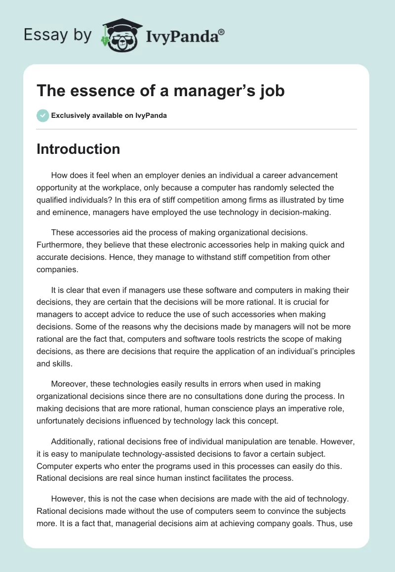 The essence of a manager’s job. Page 1