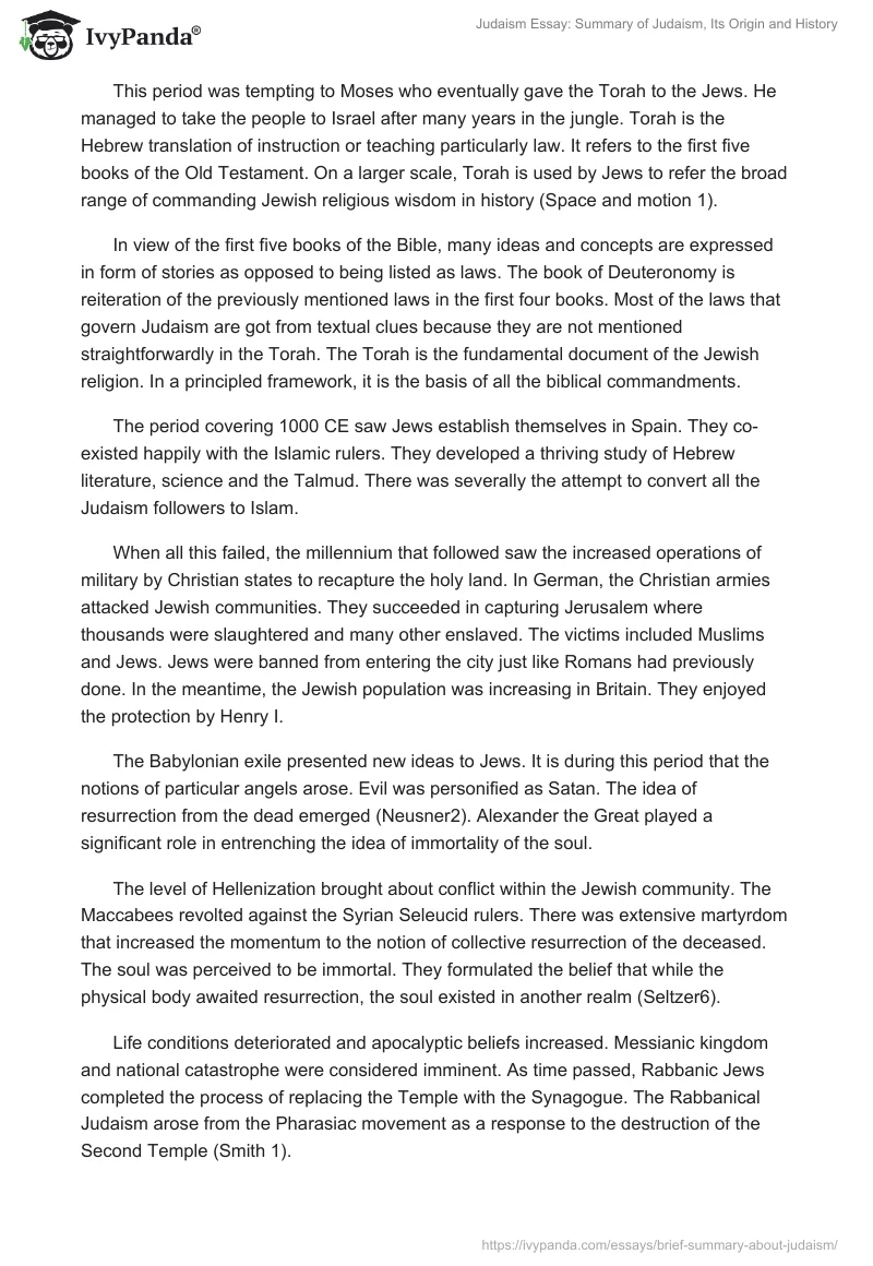 Judaism Essay: Summary of Judaism, Its Origin and History. Page 3