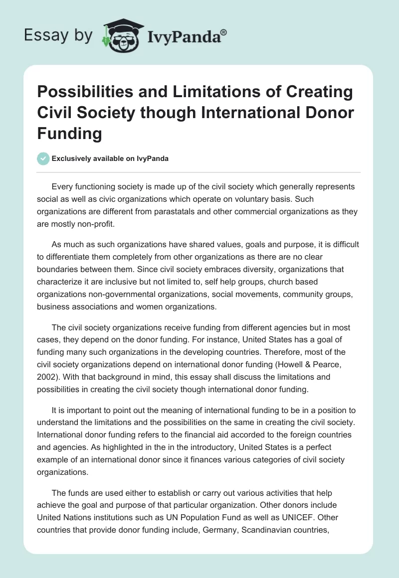 Possibilities and Limitations of Creating Civil Society though International Donor Funding. Page 1