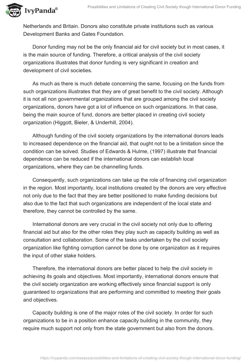Possibilities and Limitations of Creating Civil Society though International Donor Funding. Page 2