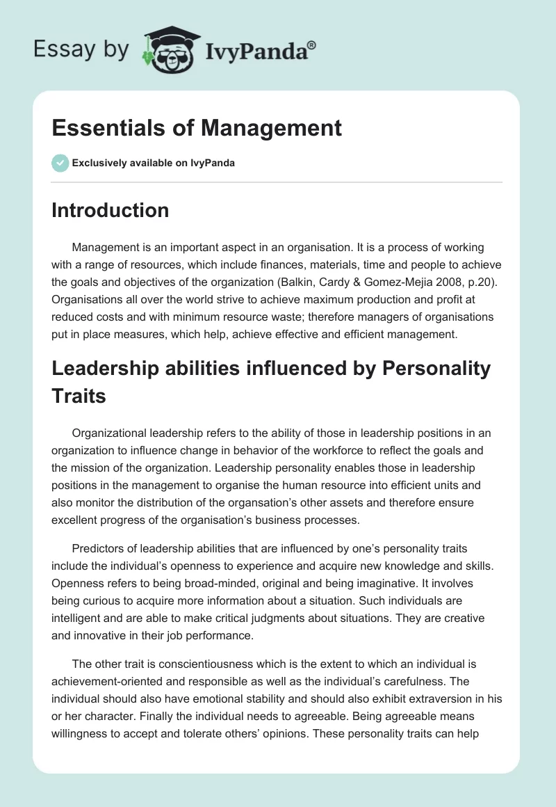 Essentials of Management. Page 1