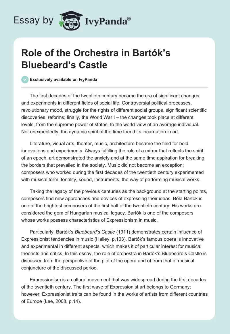 Role of the Orchestra in Bartók’s Bluebeard’s Castle. Page 1