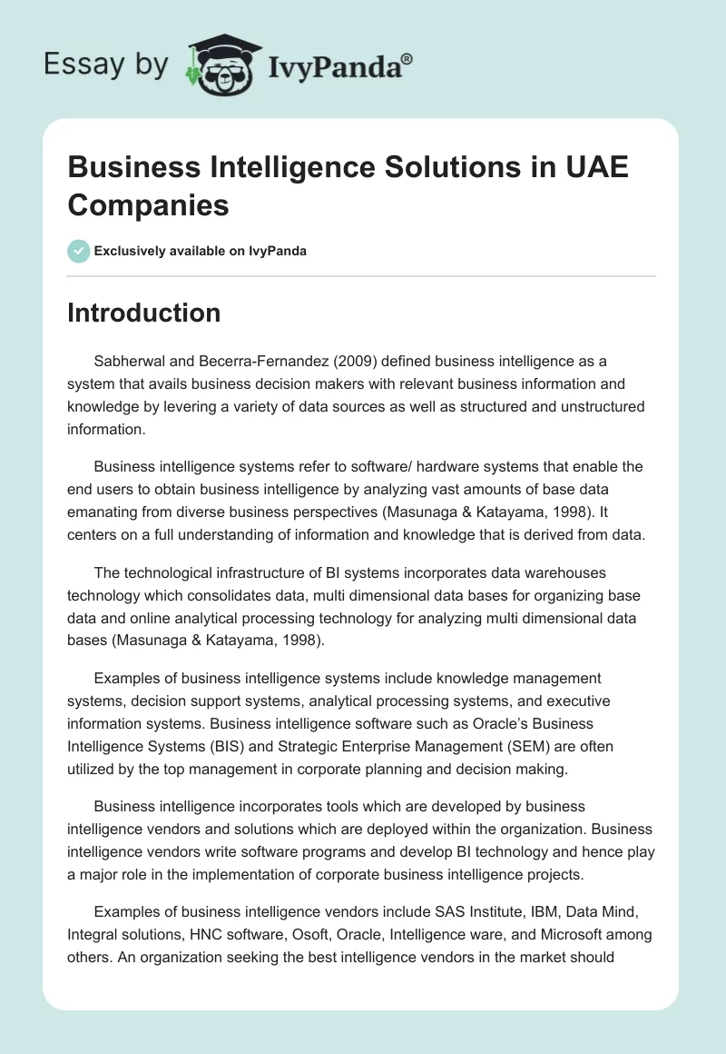 Business Intelligence Solutions in UAE Companies. Page 1