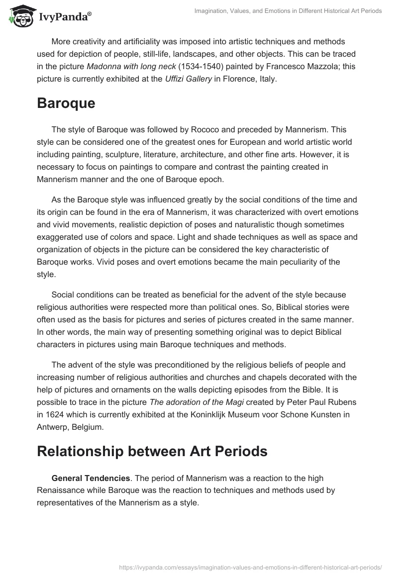 Imagination, Values, and Emotions in Different Historical Art Periods. Page 2