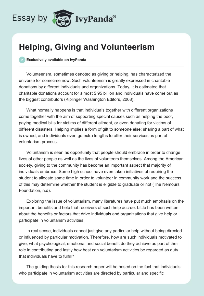 Helping, Giving, and Volunteerism. Page 1