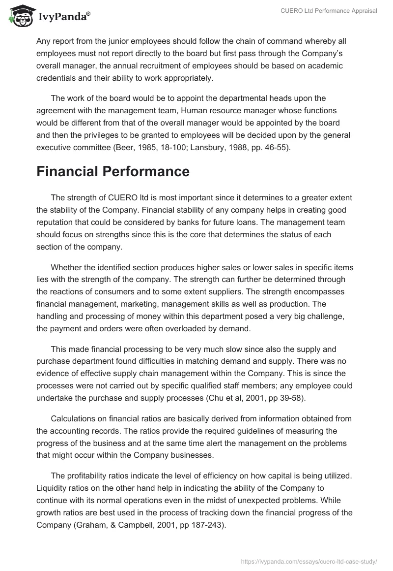 CUERO Ltd Performance Appraisal. Page 4