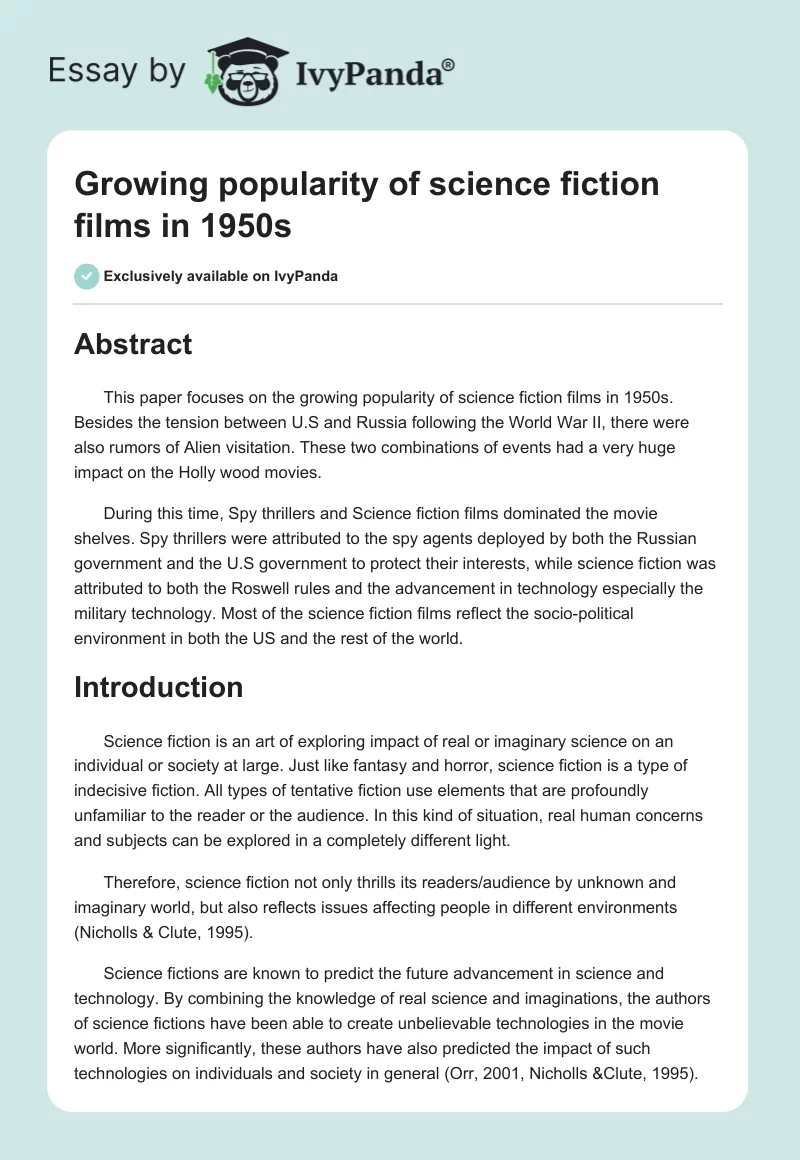 Growing Popularity of Science Fiction Films in 1950s. Page 1