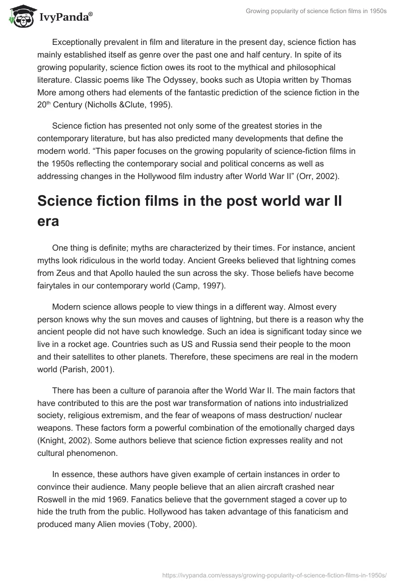 Growing Popularity of Science Fiction Films in 1950s. Page 2