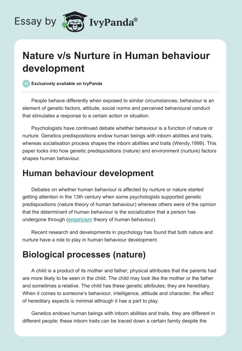 Nature v/s Nurture in Human behaviour development. Page 1