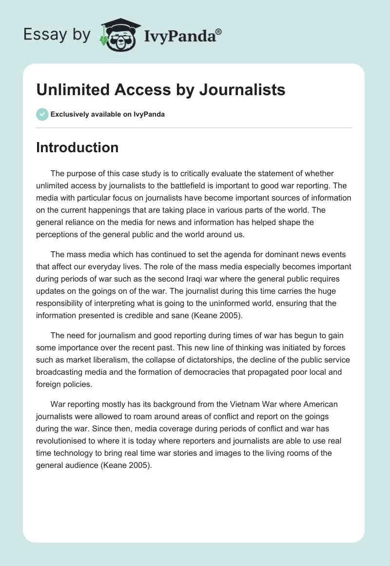 Unlimited Access by Journalists. Page 1