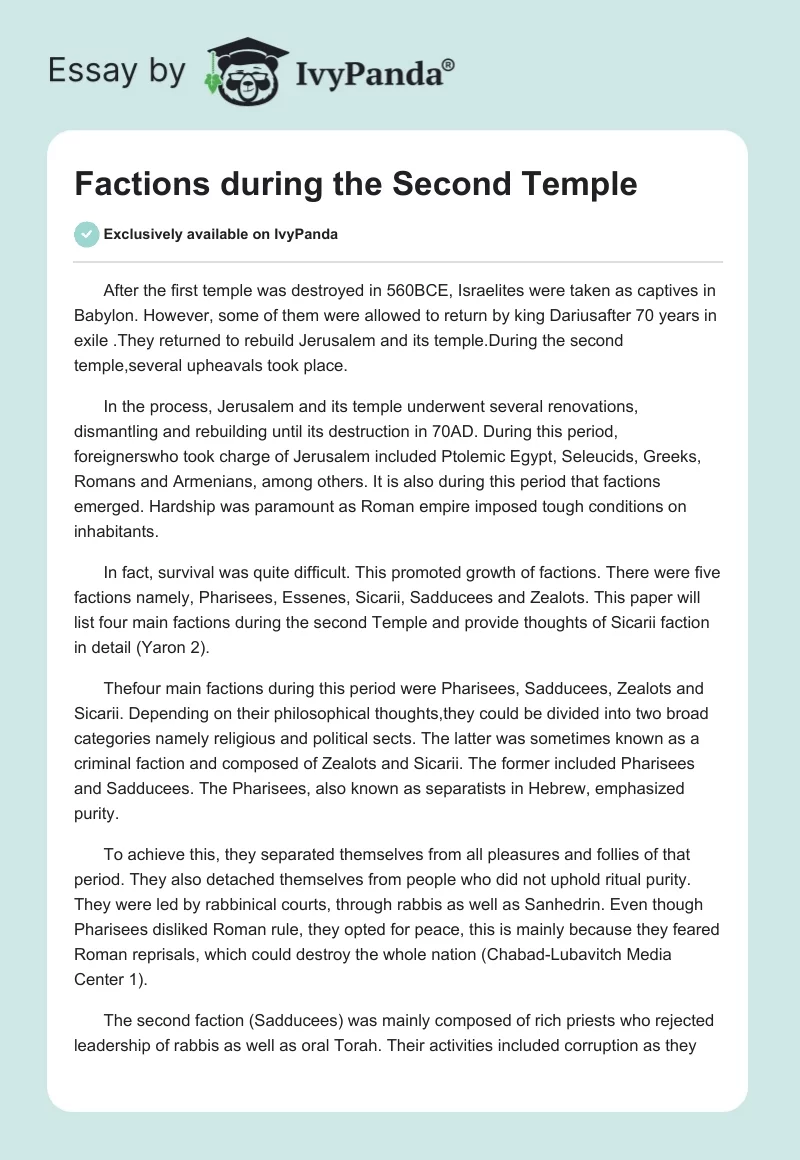 Factions During the Second Temple. Page 1