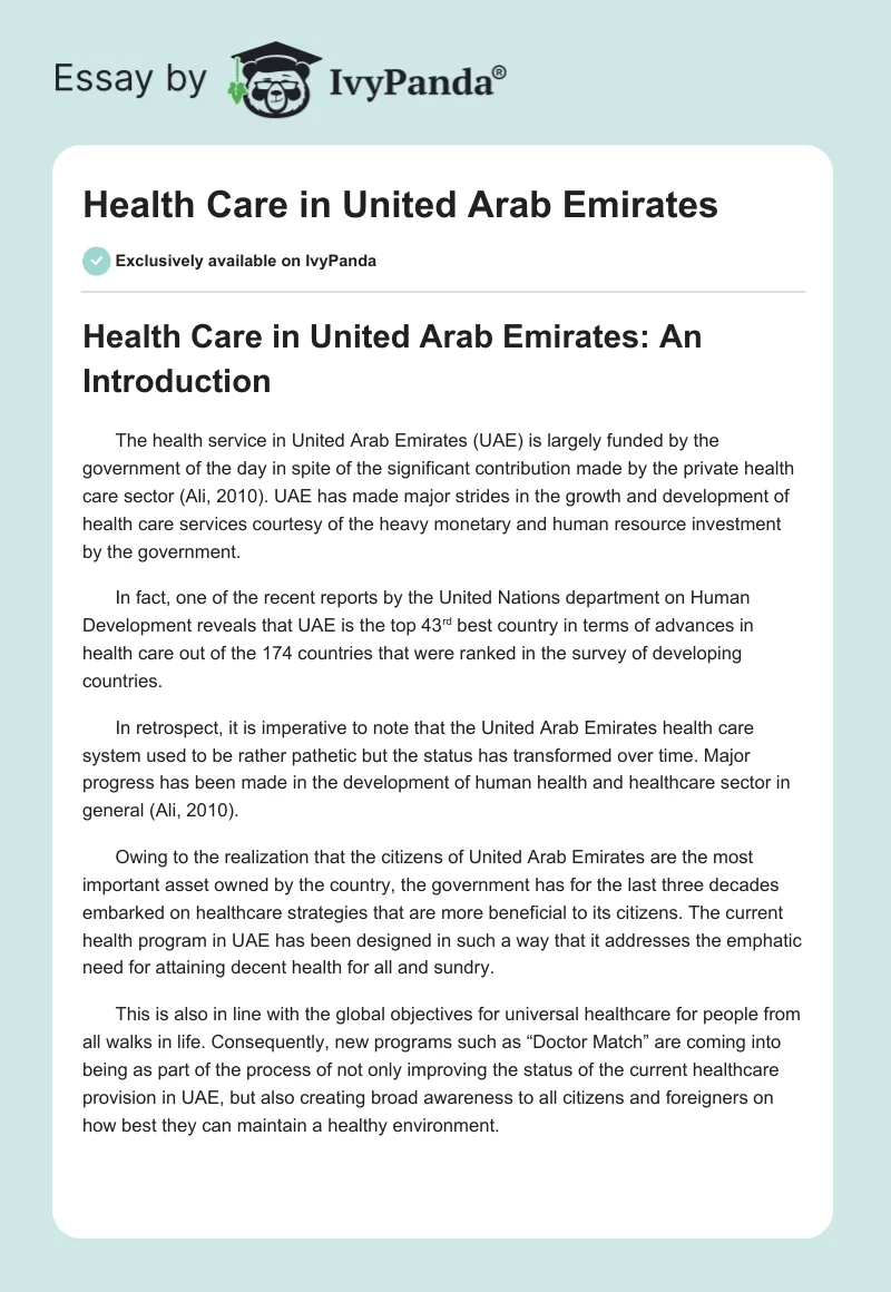 Health Care in United Arab Emirates. Page 1