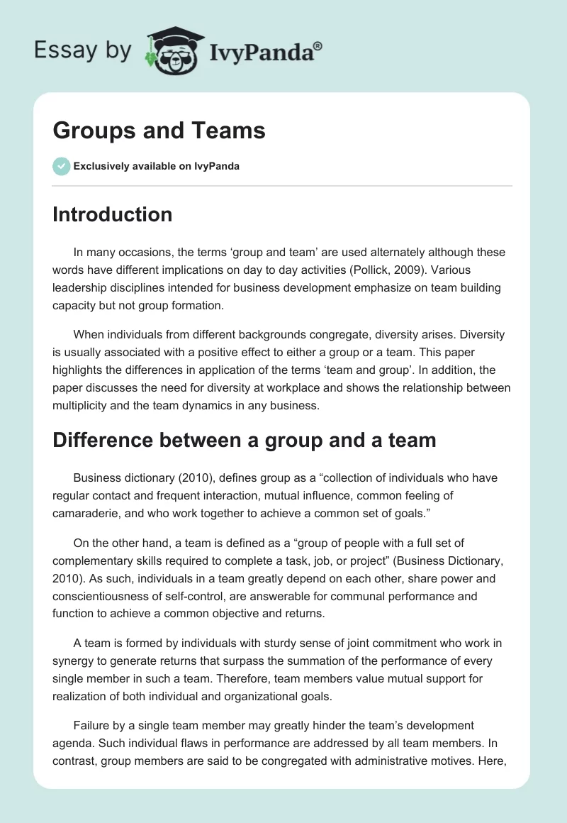 Groups and Teams. Page 1