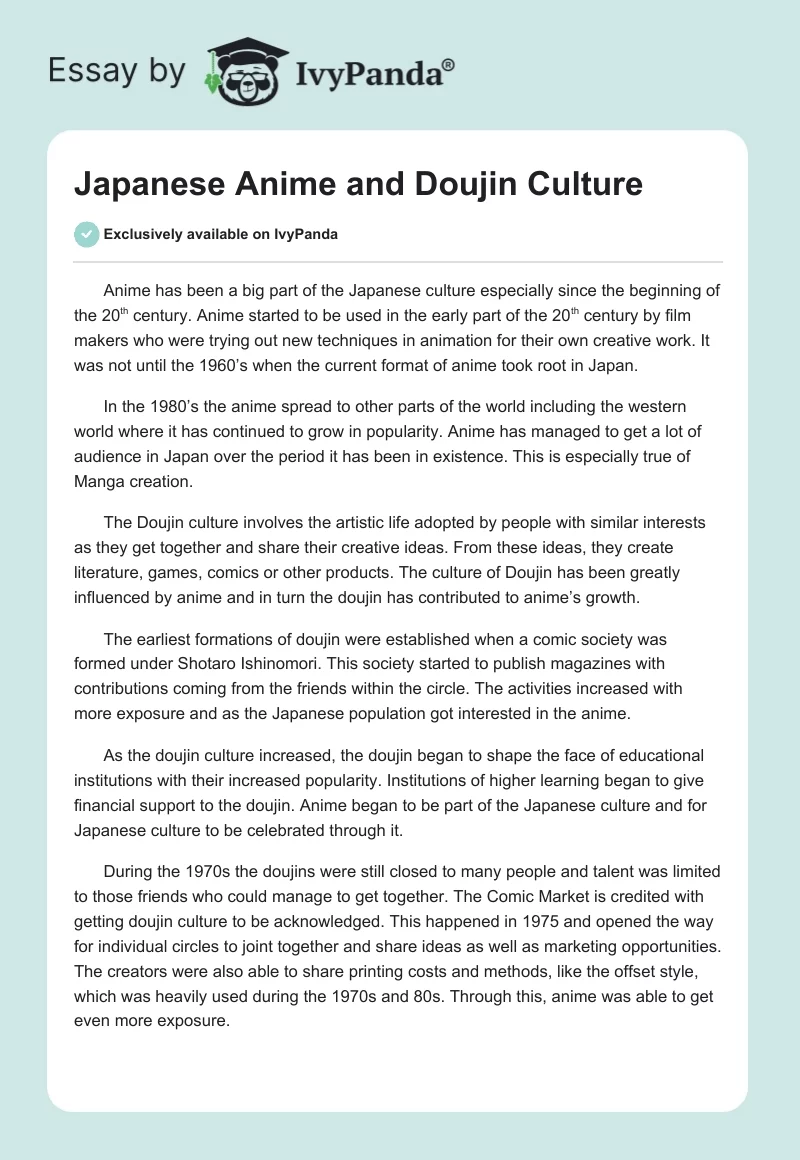 Japanese Anime and Doujin Culture. Page 1