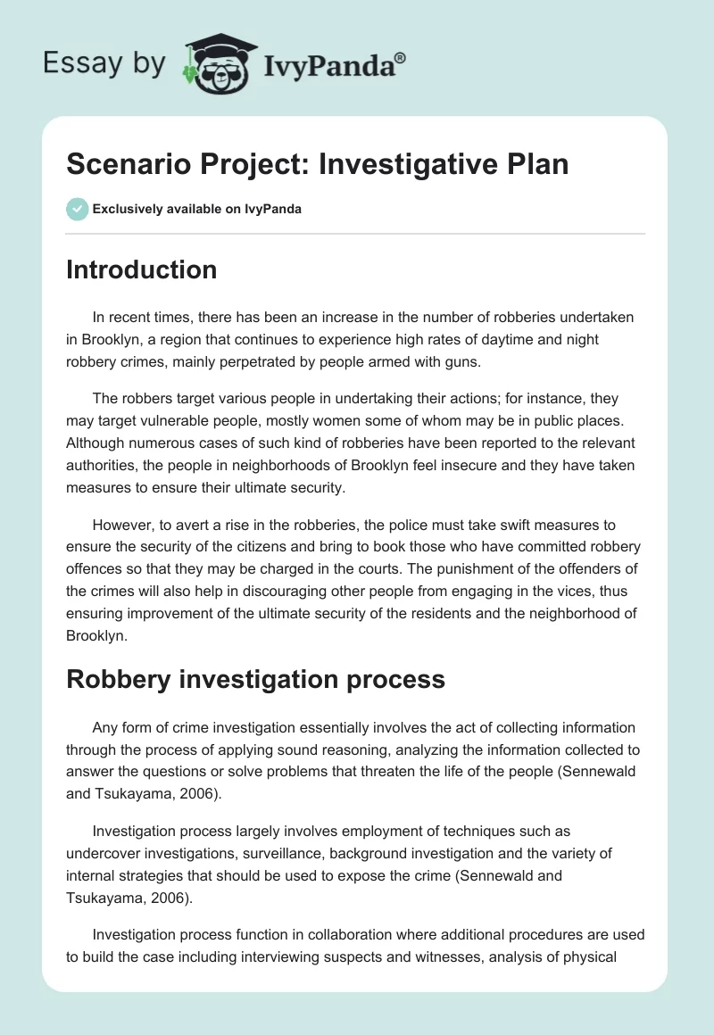 Scenario Project: Investigative Plan. Page 1