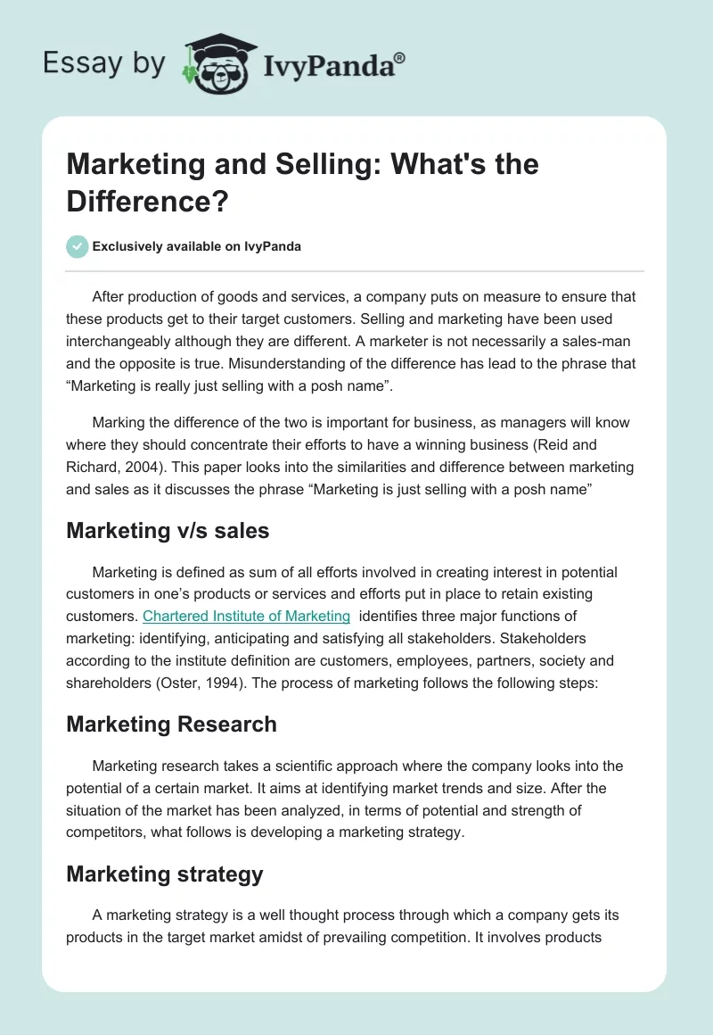 Marketing and Selling: What's the Difference?. Page 1