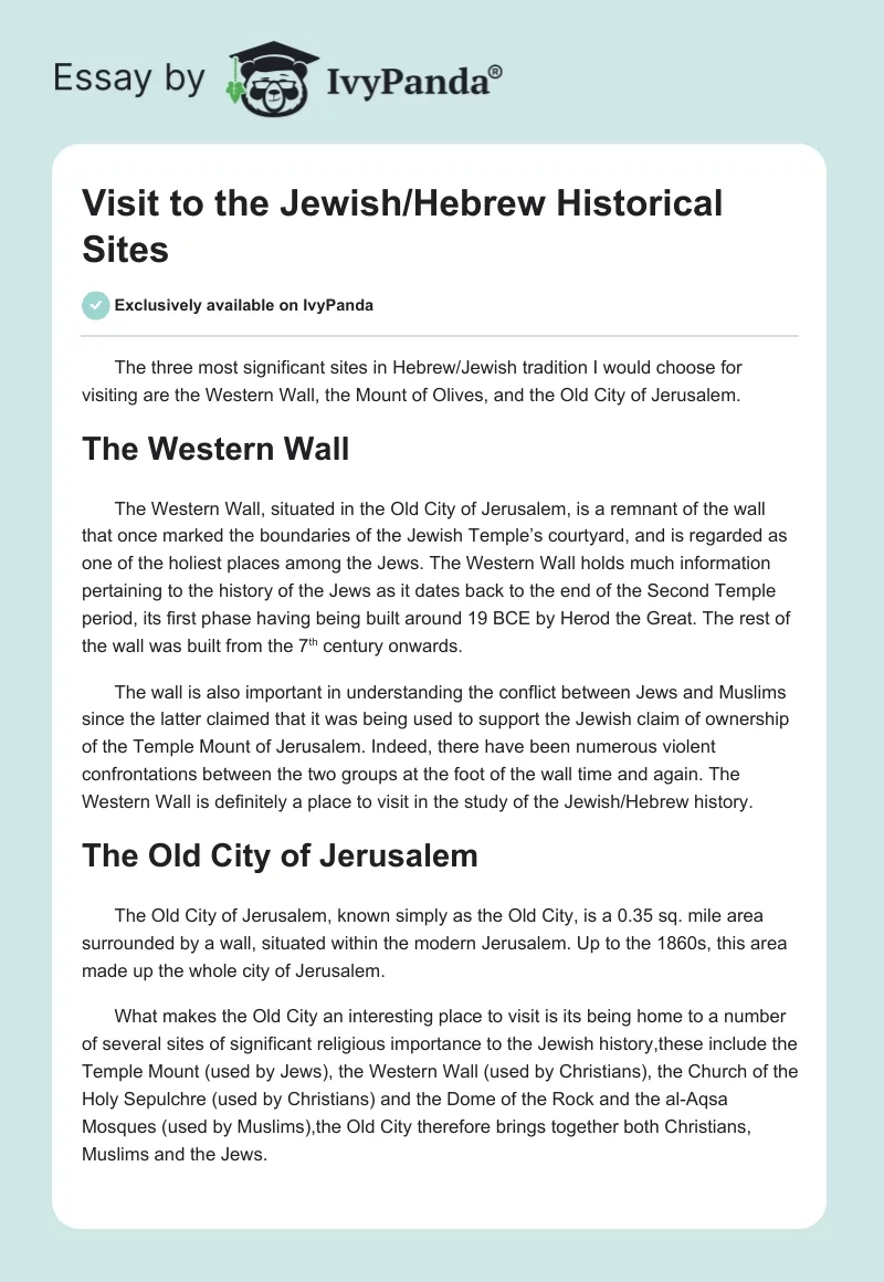 Visit to the Jewish/Hebrew Historical Sites. Page 1
