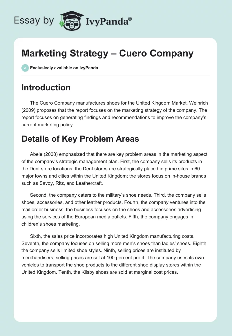 Marketing Strategy – Cuero Company. Page 1