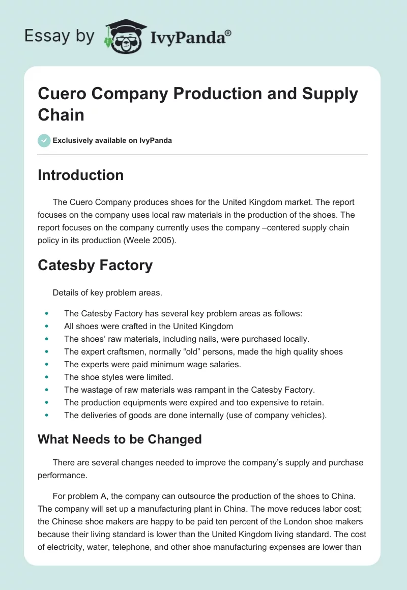 Cuero Company Production and Supply Chain. Page 1