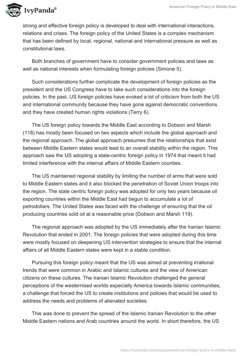 American Foreign Policy in Middle East. Page 5