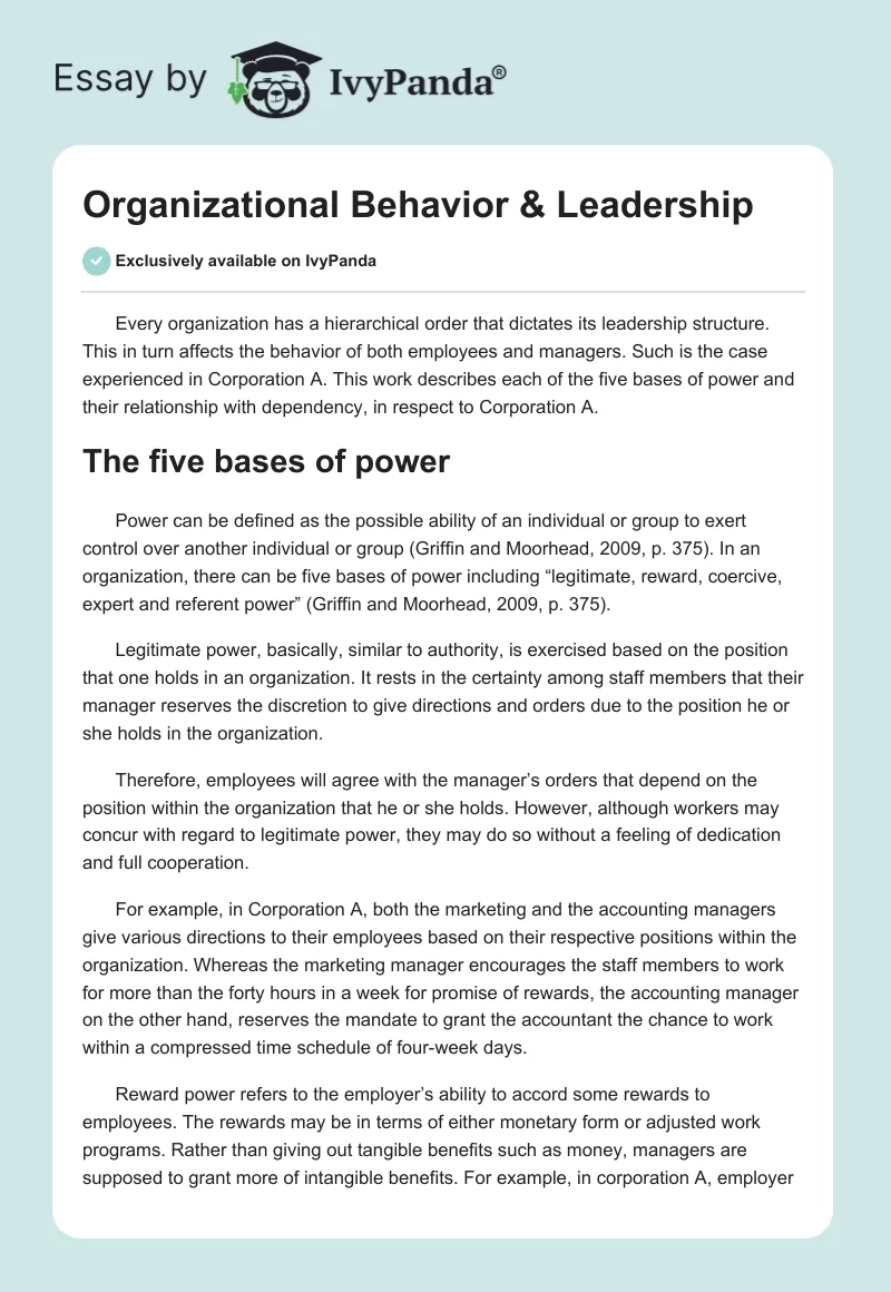 Organizational Behavior & Leadership. Page 1