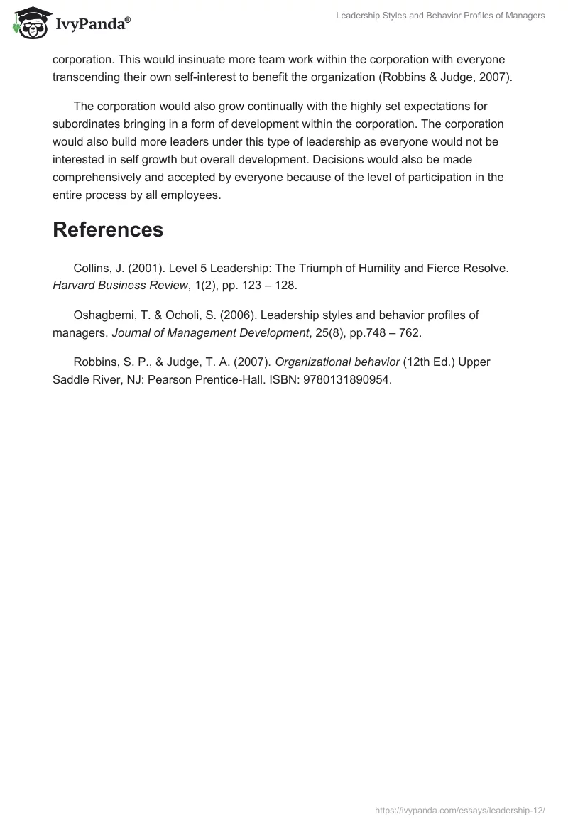 Leadership Styles and Behavior Profiles of Managers. Page 3