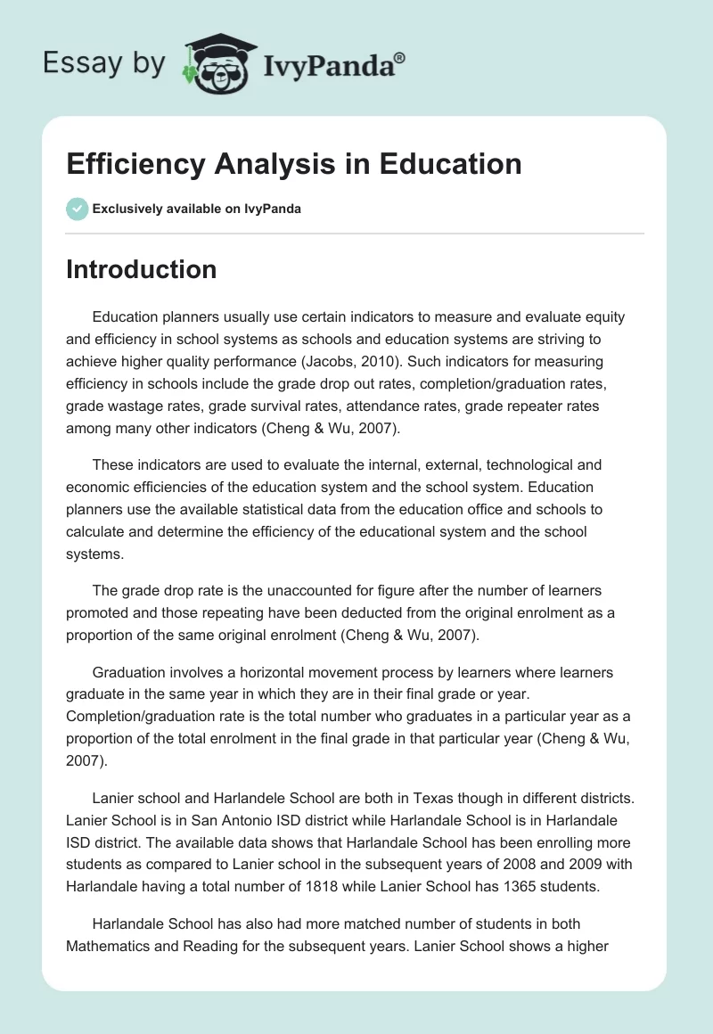 Efficiency Analysis in Education. Page 1