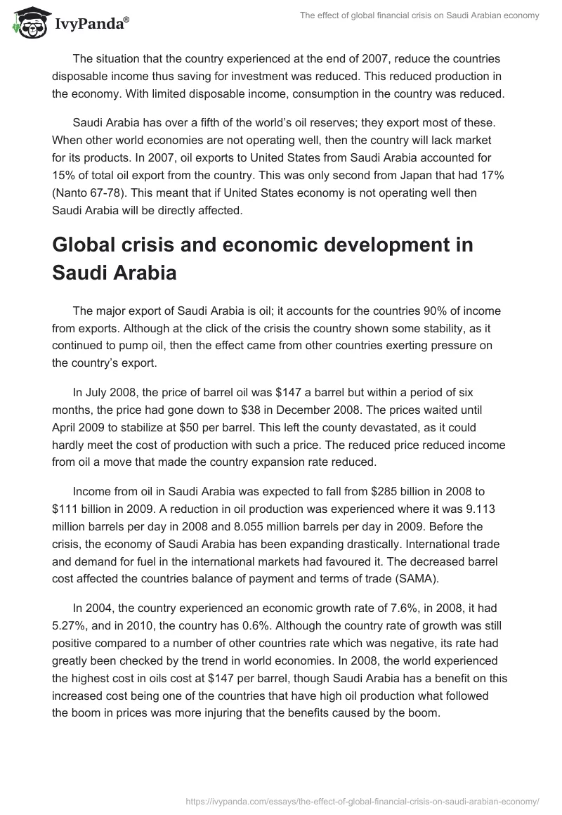 The effect of global financial crisis on Saudi Arabian economy. Page 2