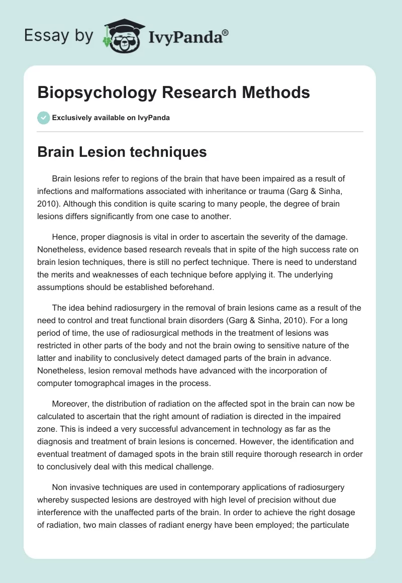 Biopsychology Research Methods. Page 1