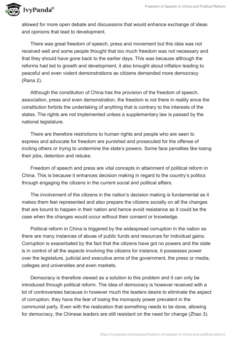 Freedom of Speech in China and Political Reform. Page 2