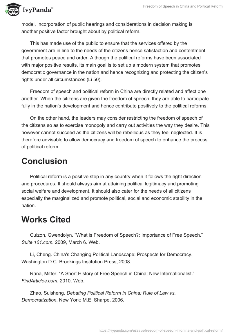 Freedom of Speech in China and Political Reform. Page 4
