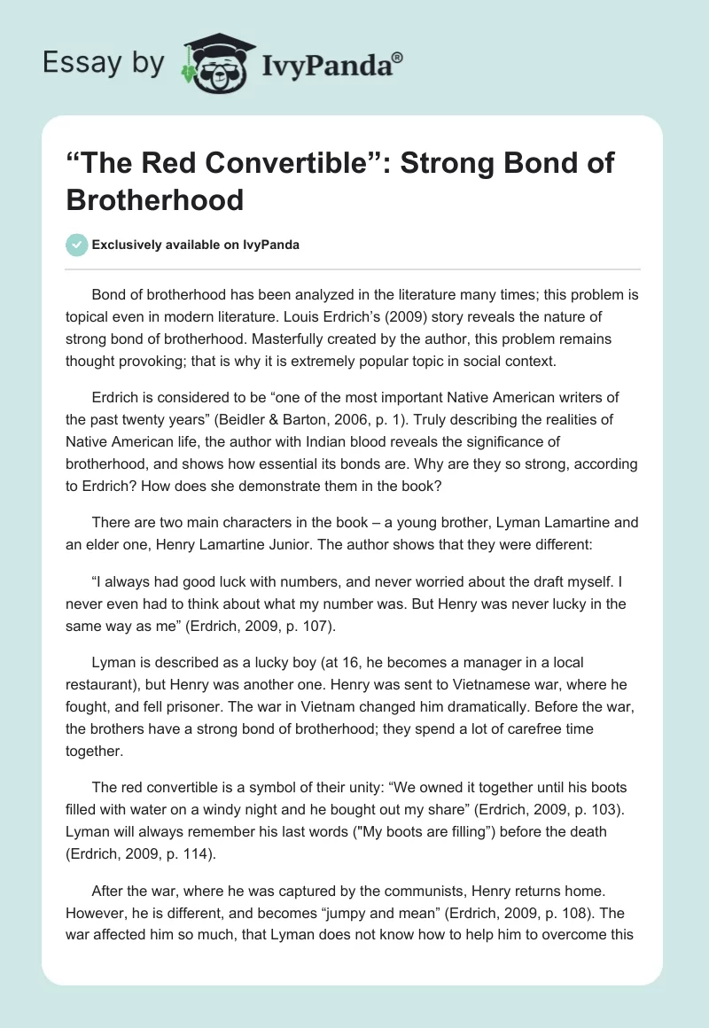 “The Red Convertible”: Strong Bond of Brotherhood. Page 1