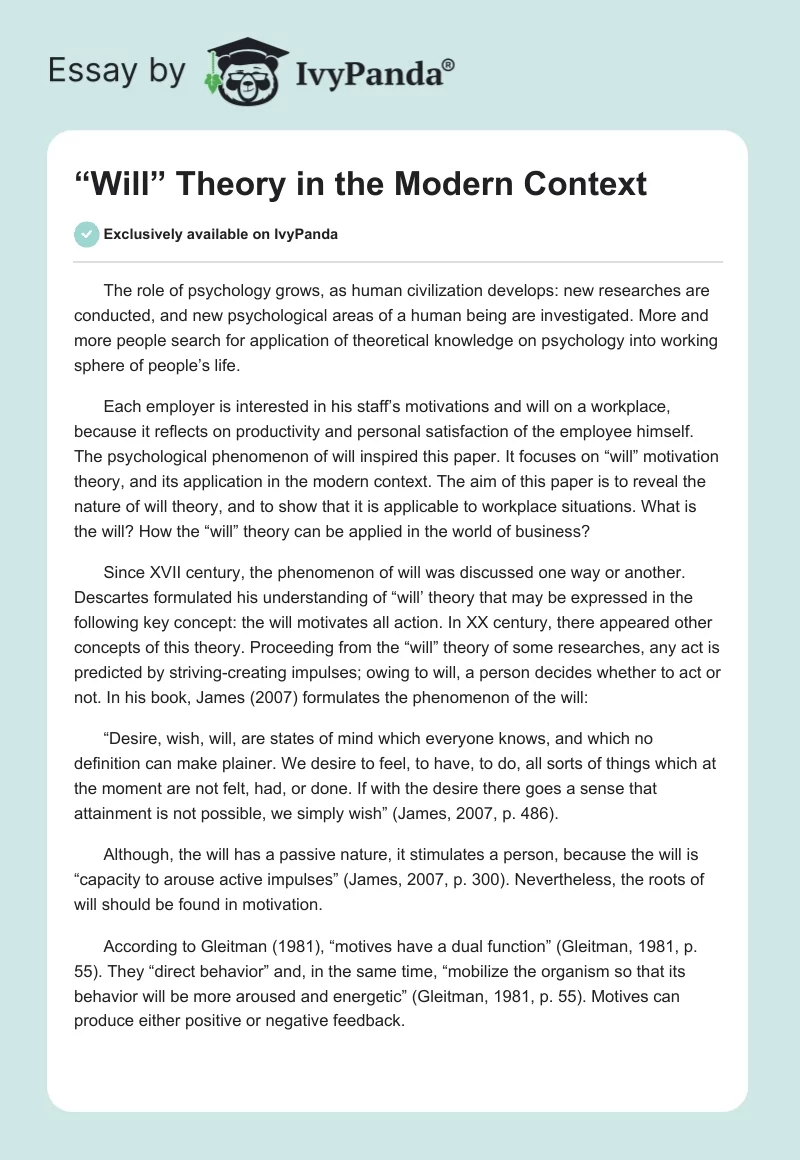 “Will” Theory in the Modern Context. Page 1