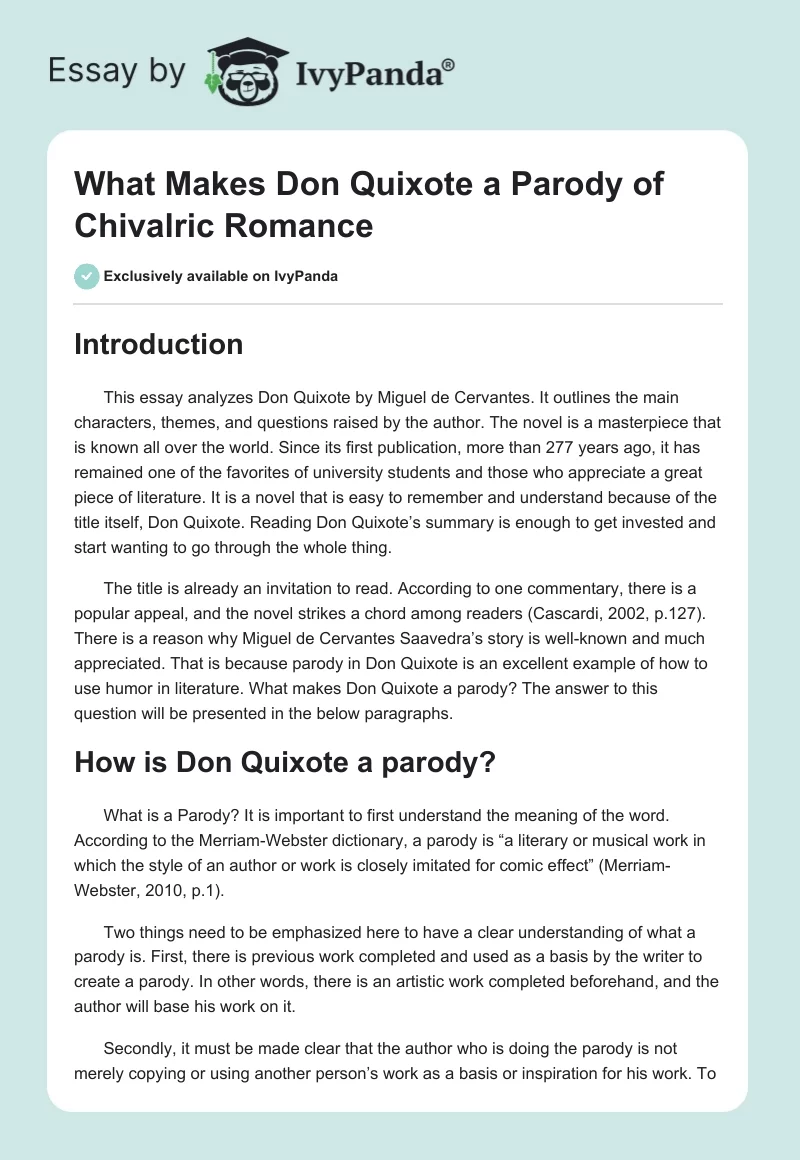 What Makes Don Quixote a Parody?. Page 1
