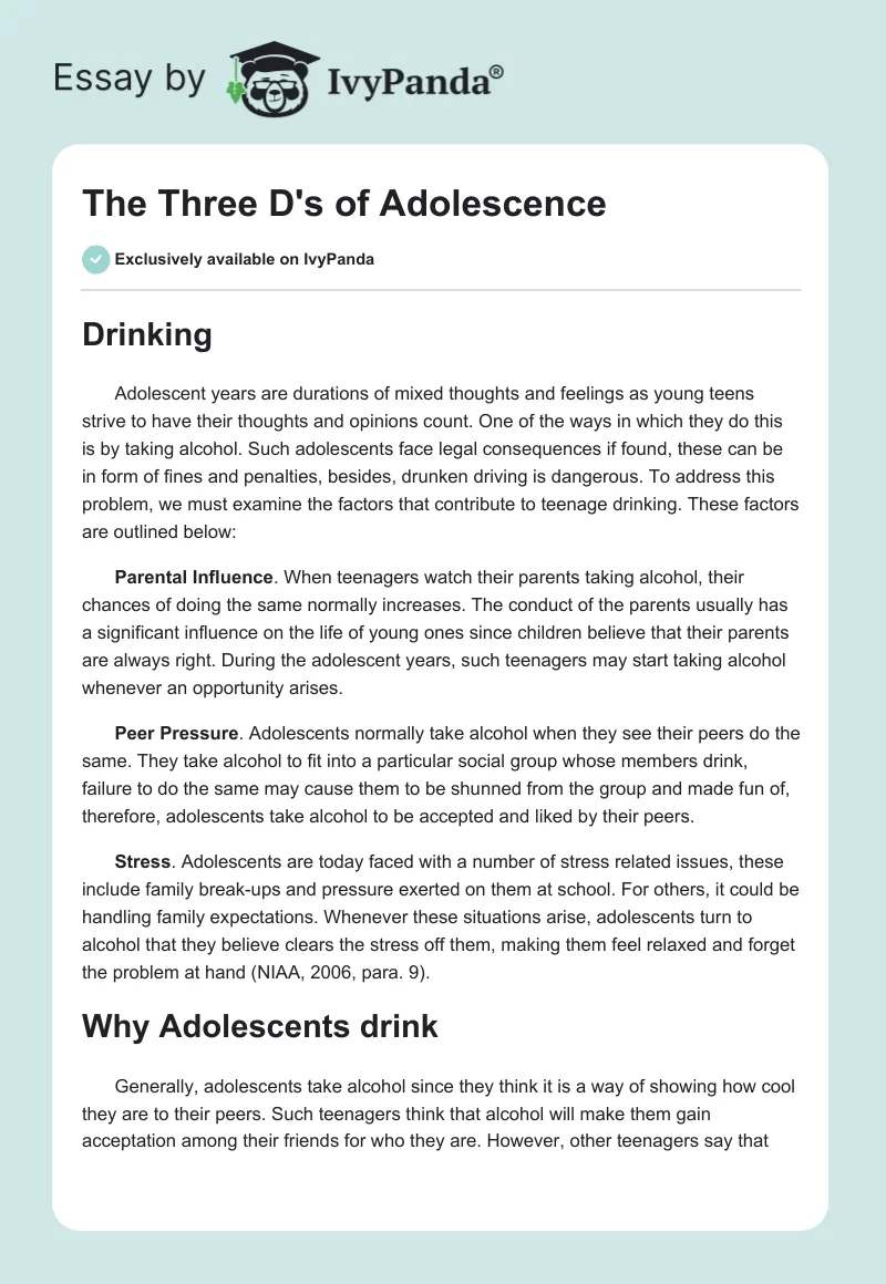 The Three D's of Adolescence. Page 1