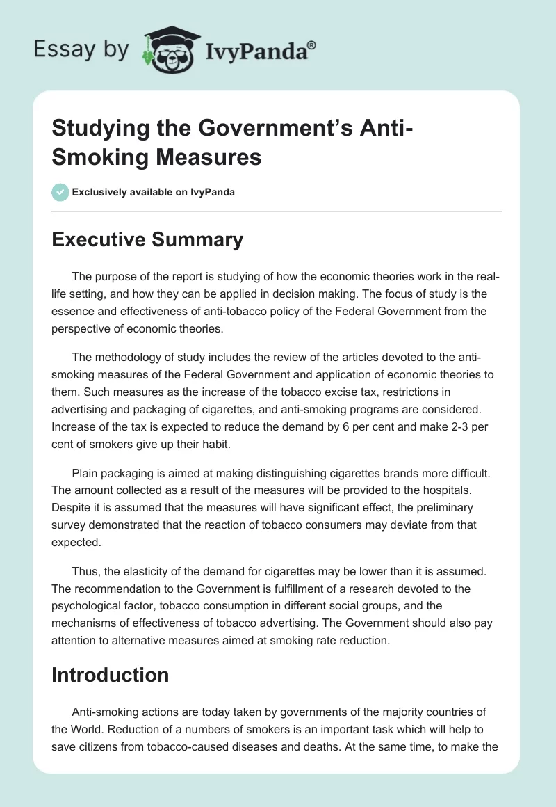 Studying the Government’s Anti-Smoking Measures. Page 1