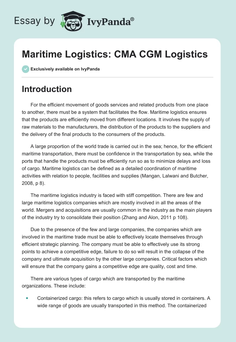 Maritime Logistics: CMA CGM Logistics. Page 1