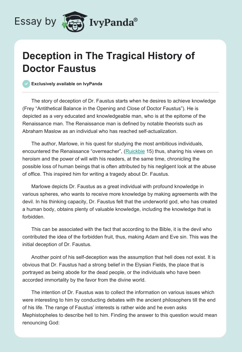 Deception in "The Tragical History of Doctor Faustus". Page 1