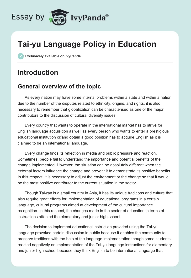 Tai-yu Language Policy in Education. Page 1