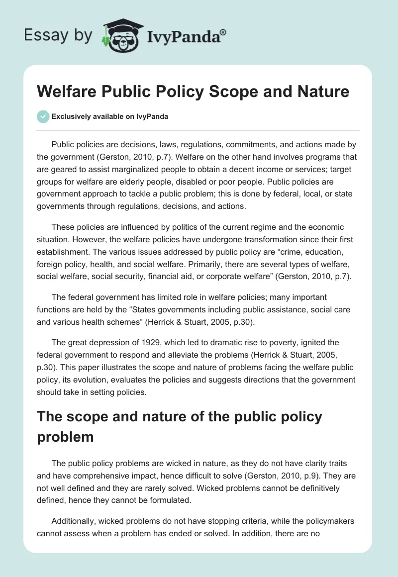Welfare Public Policy Scope and Nature. Page 1